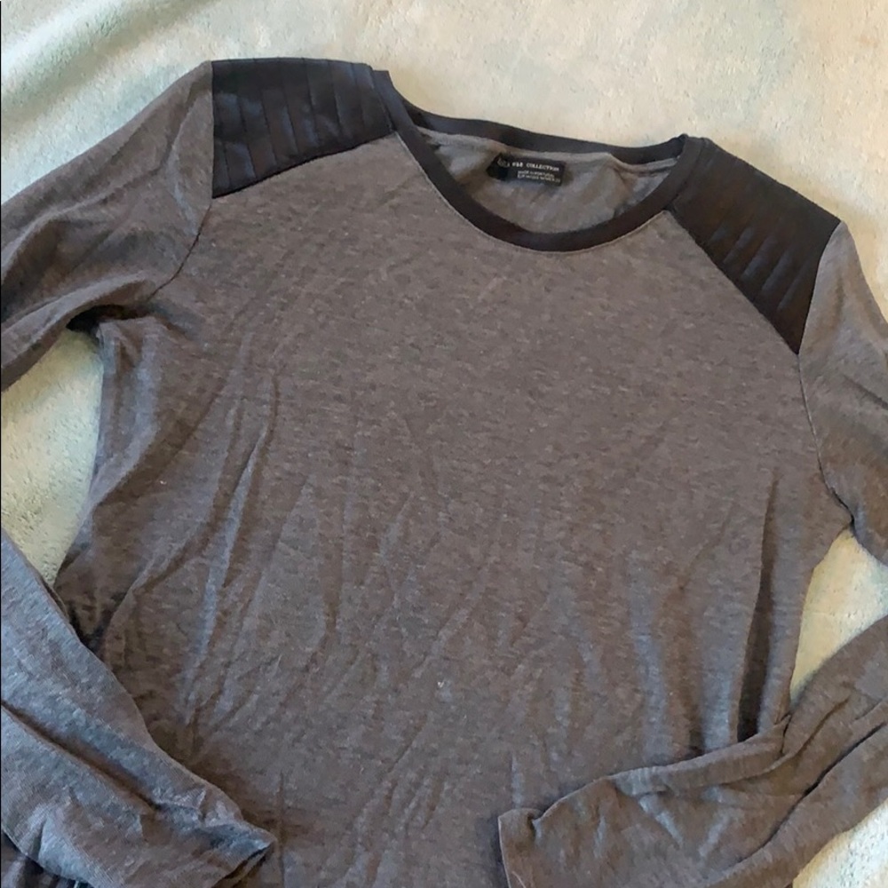 Zara grey/black leather shoulder long sleeve shirt